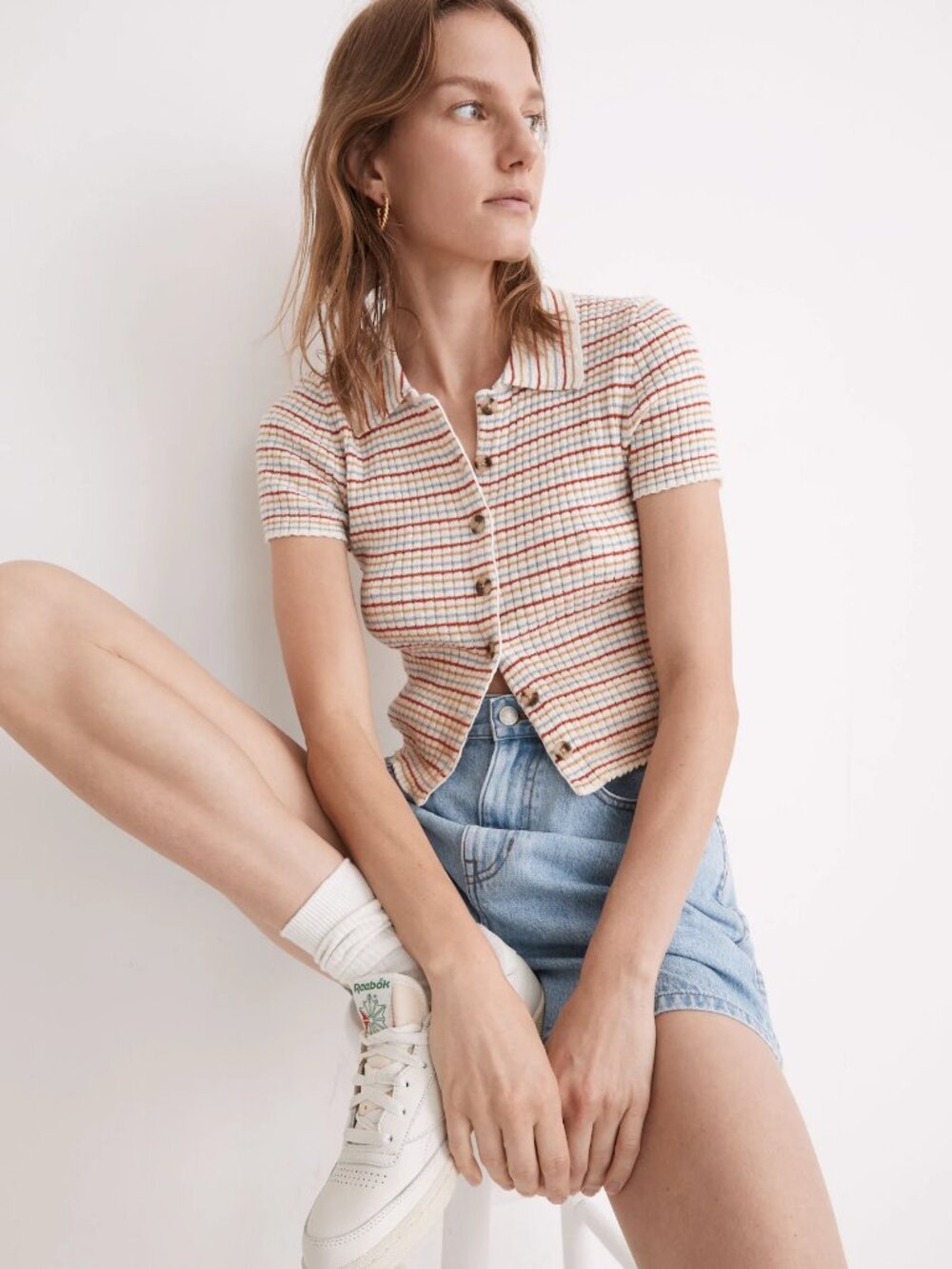 Madewell Barbrook Button-Front Sweater Polo in Stripe